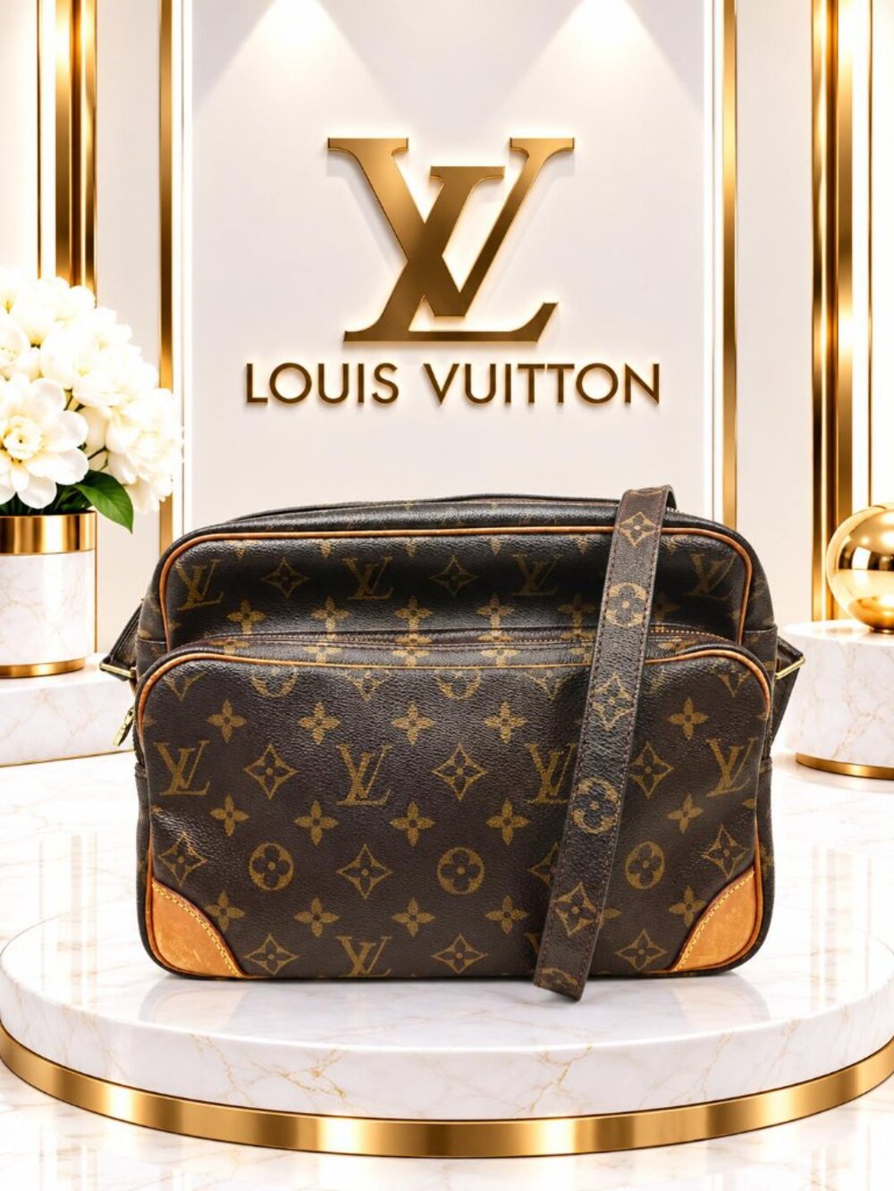 Authentic Louis Vuitton Nile Monogram Canvas Crossbody Shoulder Bag Vintage